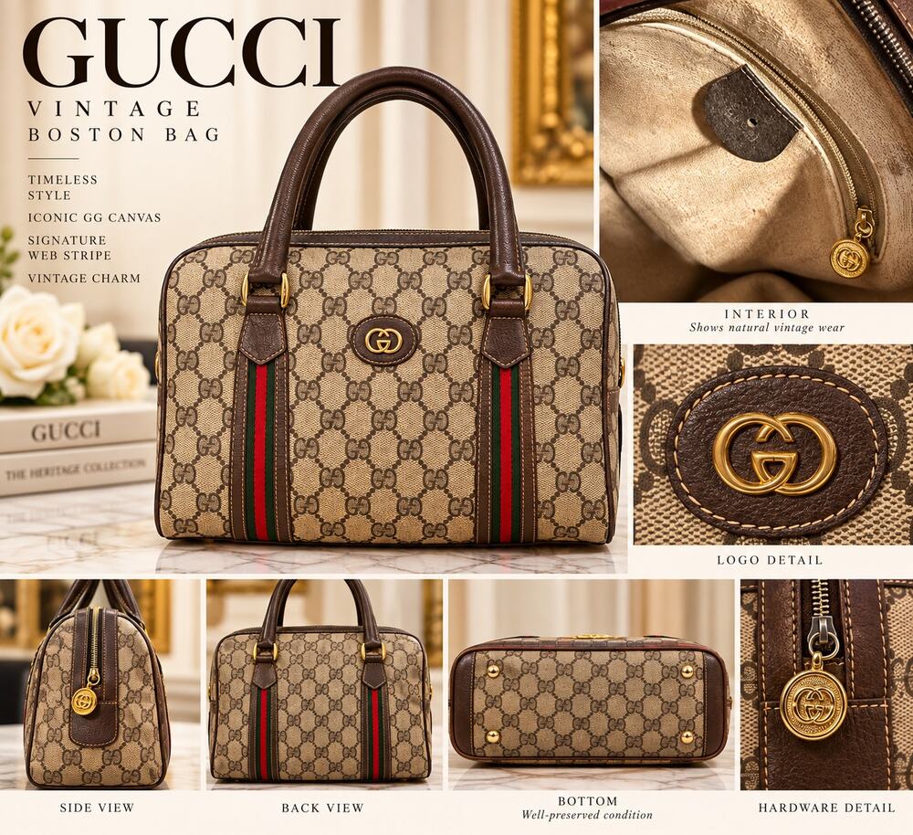 Gucci GG Supreme canvas Boston handbag*signature red-and-green Web stripe